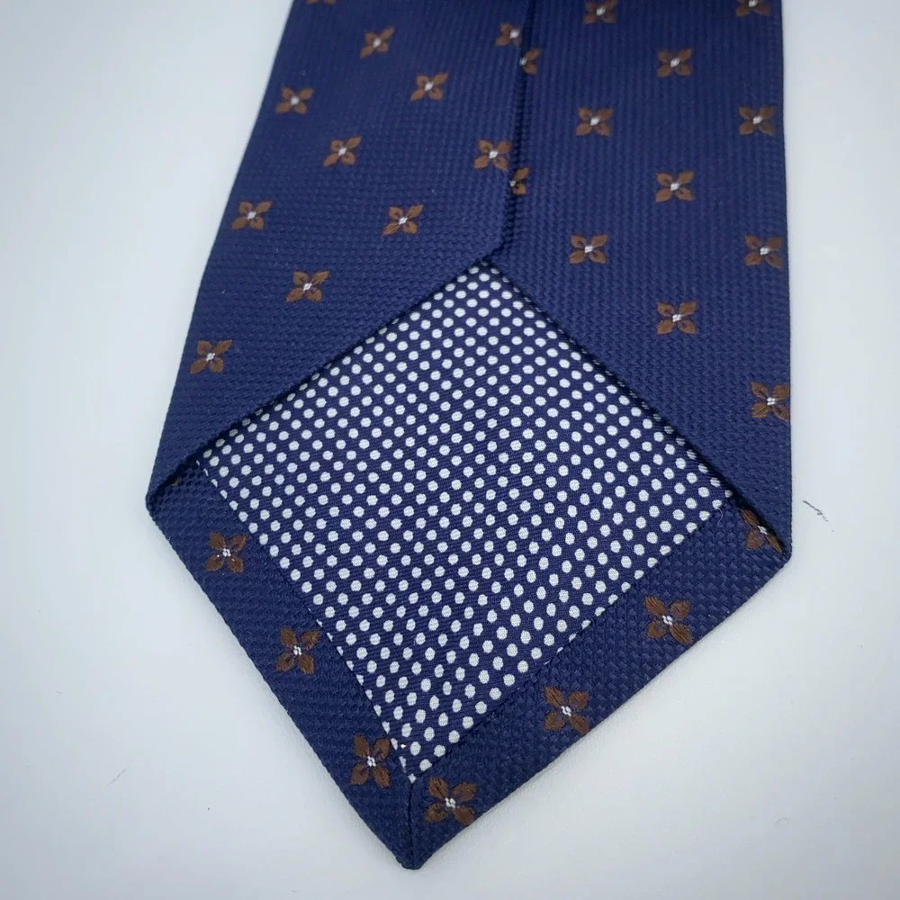 Eton Tie Mens‎ One Size Navy Brown Floral Silk Classic Necktie England Made
